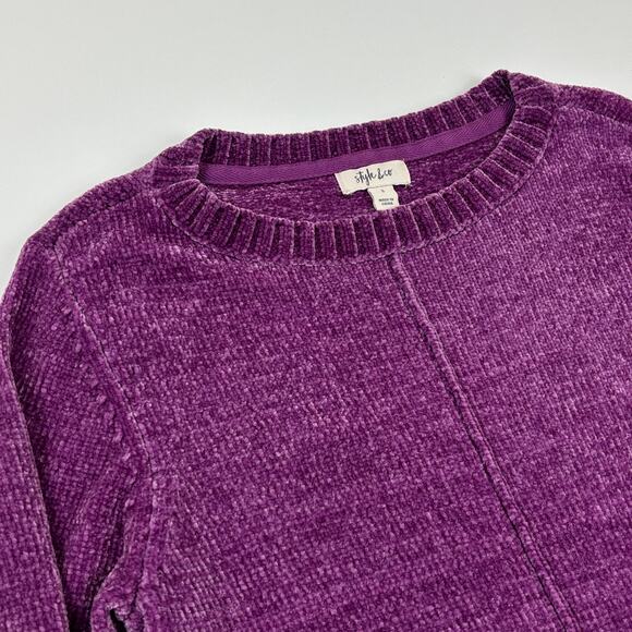 Style & Co Size Small Purple Soft Chenille Split Hem Crew Neck Pullover Sweater - Picture 10 of 10